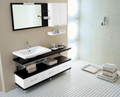 Например. мебель для ванной. комнаты четких геометрических форм из глянцевого пластика